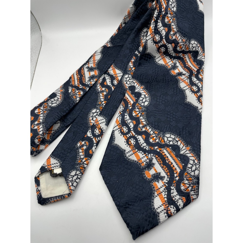 Vintage The Sample Navy Orange Psychedelic Paisley Wide Blade Dacron Tie 4in